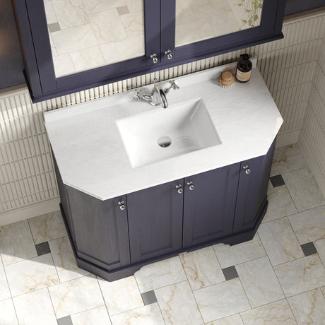 Hudson Reed Old London 1036mm Twilight Blue Floor Standing 4 Door Vanity Unit With White Marble Top Basin