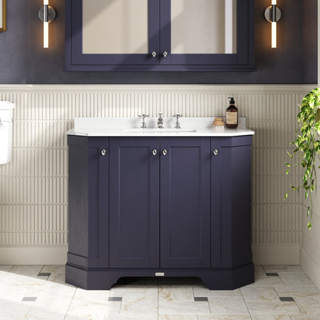 Hudson Reed Old London 1036mm Twilight Blue Floor Standing Vanity Unit with White Marble Top Basin