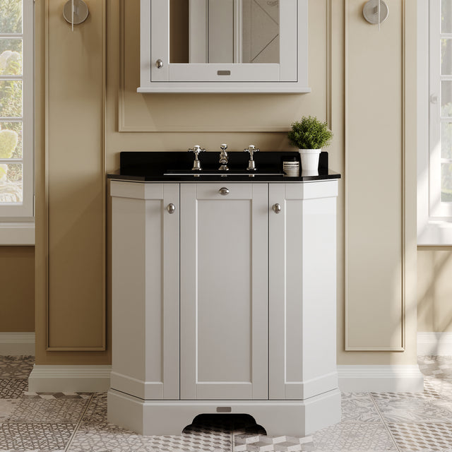 Hudson Reed Old London 786mm Timeless Sand Floor Standing Vanity Unit With 3 Tap Hole Black Marble Top Basin