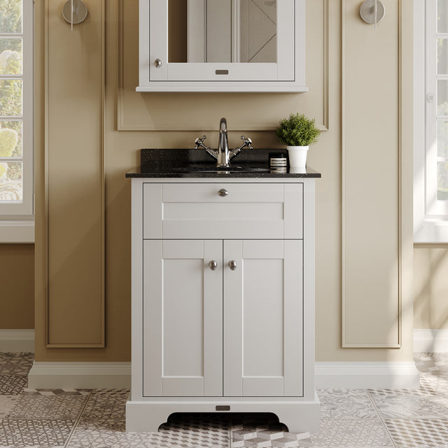 Hudson Reed Old London 600mm Timeless Sand Floor Standing 2 Door Vanity Unit with Black Marble Top Basin