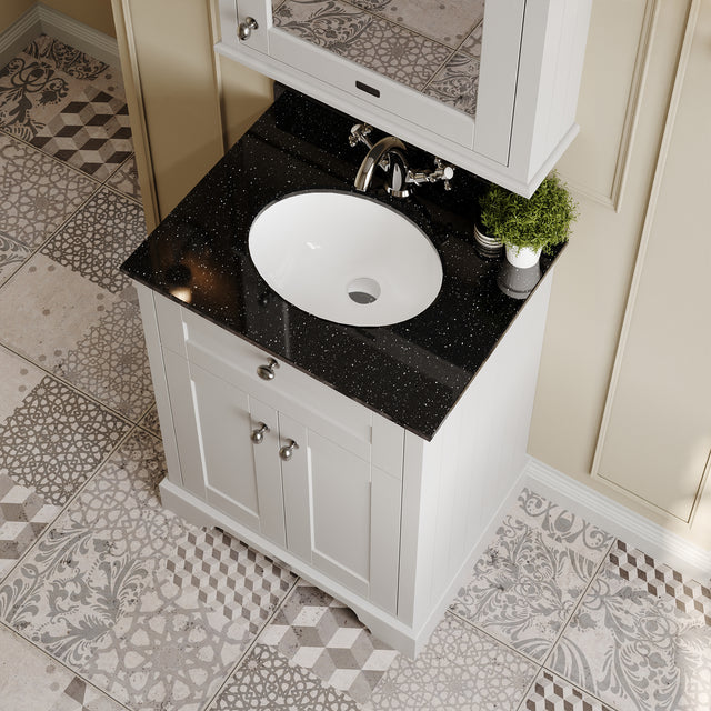 Hudson Reed Old London 600mm Timeless Sand Floor Standing 2 Door Vanity Unit with Black Marble Top Basin