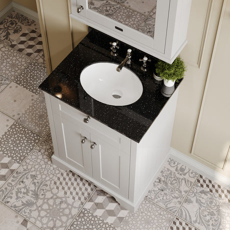 Hudson Reed Old London 620mm Timeless Sand Floor Standing 2 Door Vanity Unit with 3 Tap Hole Black Marble Top Basin