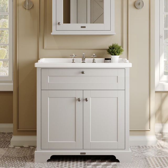 Hudson Reed Old London 800mm Floor Standing 2 Door Vanity Unit with 3 Tap Hole Ceramic Basin