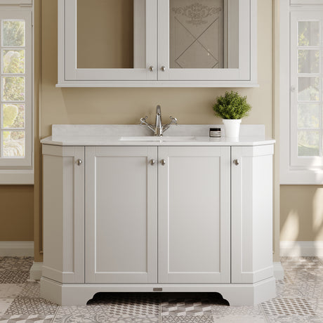 Hudson Reed Old London 1236mm Timeless Sand Floor Standing Vanity Unit With 1 Tap Hole White Marble Top Basin