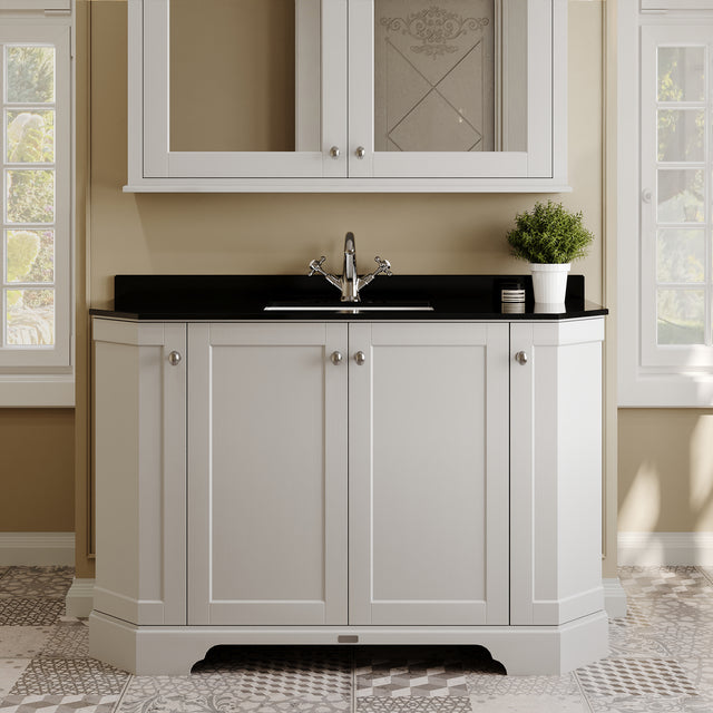 Floor Standing 4 Door Angled Vanity Unit with 1 Tap Hole Black Marble Top 1200mm