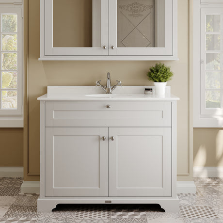 Floor Standing 2 Door Vanity Unit with 1 Tap Hole White Marble Top 1000mm