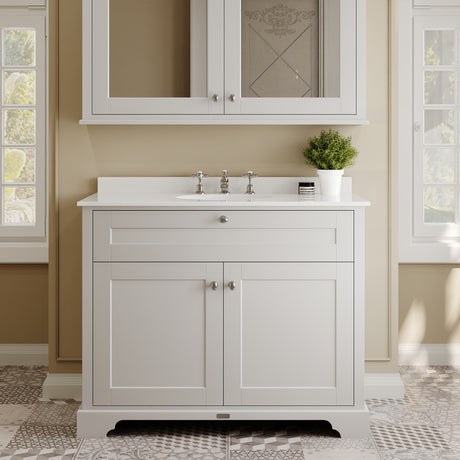 Hudson Reed Old London 1000mm Floor Standing 2 Door Vanity Unit With White Marble Top & 3 Tap Hole Basin