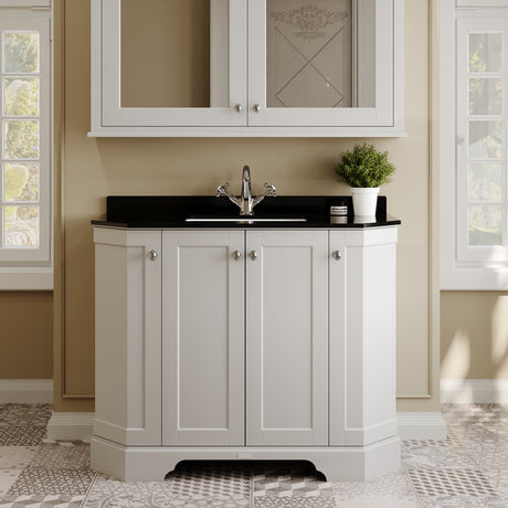 Floor Standing 4 Door Angled Vanity Unit with 1 Tap Hole Black Marble Top 1000mm
