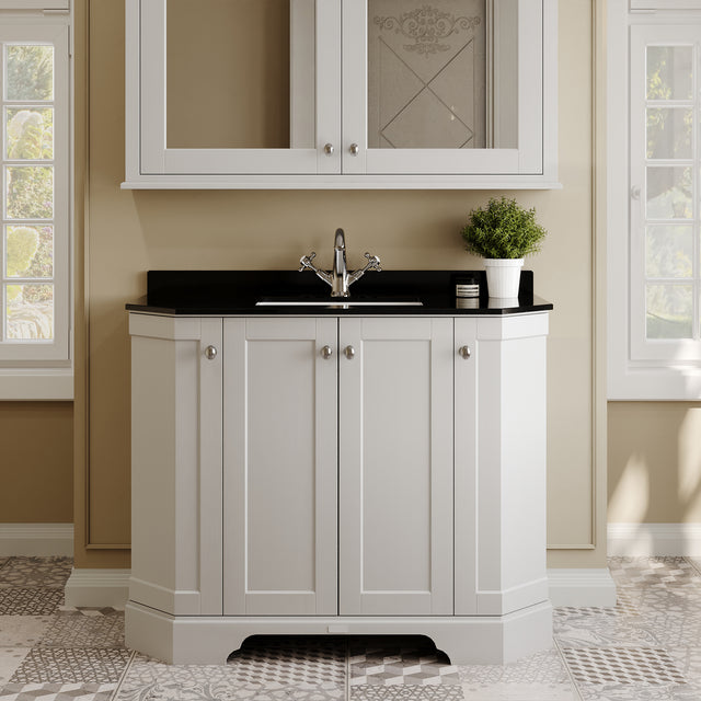 Floor Standing 4 Door Angled Vanity Unit with 1 Tap Hole Black Marble Top 1000mm