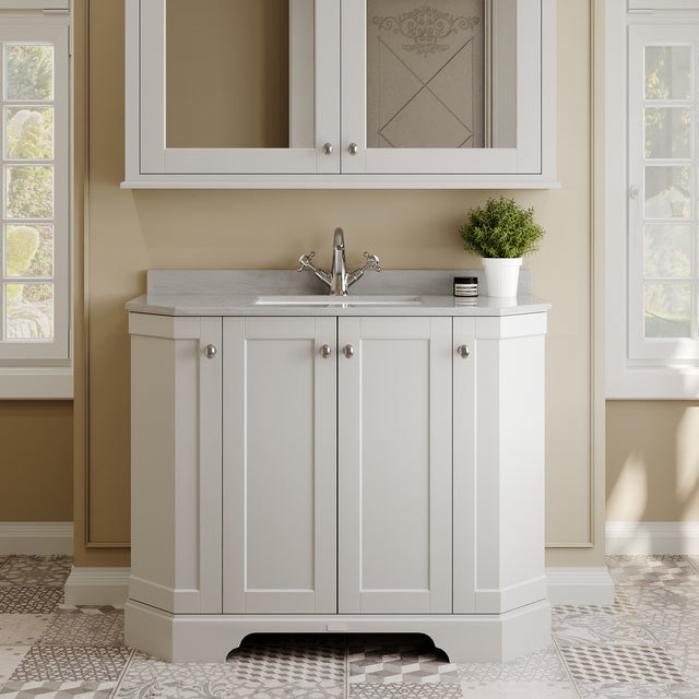 Hudson Reed Old London 1000mm Timeless Sand Floor Standing 4 Door Vanity Unit With Grey Marble Top