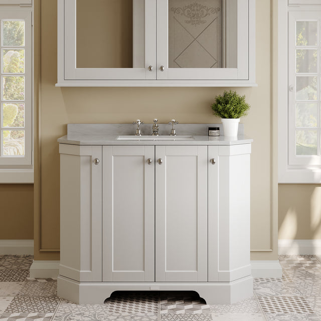 Floor Standing 4 Door Angled Vanity Unit with 3 Tap Hole Grey Marble Top 1000mm