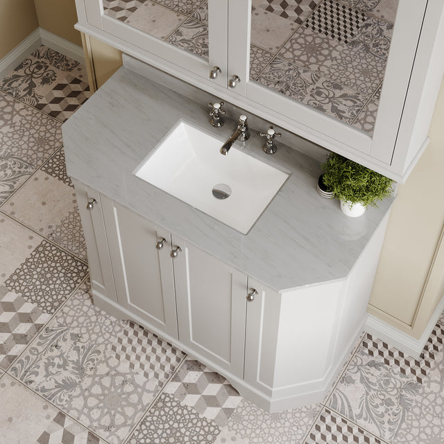Floor Standing 4 Door Angled Vanity Unit with 3 Tap Hole Grey Marble Top 1000mm
