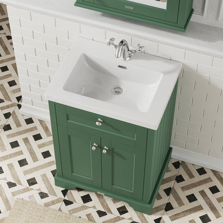 Hudson Reed Old London 600mm Hunter Green 2-Door Floor Standing Vanity Unit With Fireclay Basin