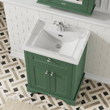 Hudson Reed Old London 600mm Hunter Green Floor Standing 2 Door Vanity Unit with 1 Tap Hole Ceramic Basin