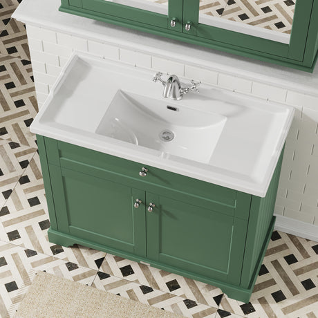 Hudson Reed Old London 1000mm Hunter Green Floor Standing 2 Door Vanity Unit With 1 Tap Hole Ceramic Basin