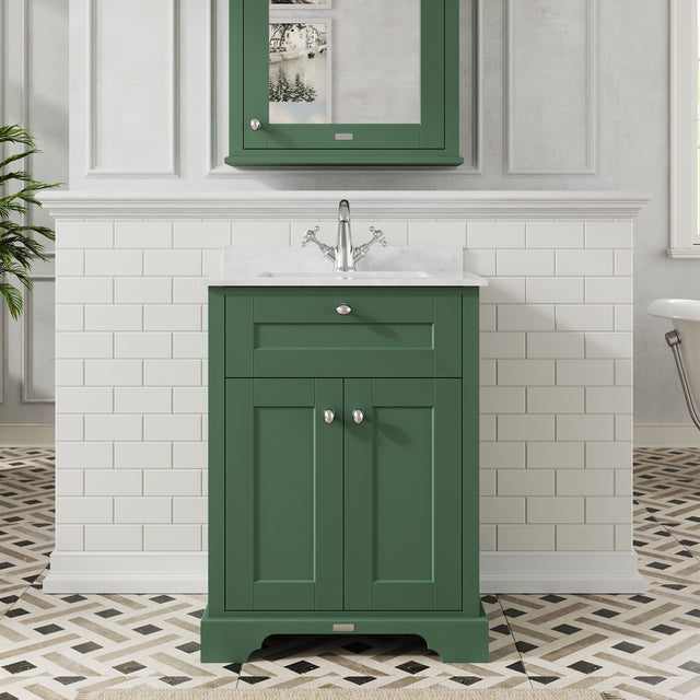 Floor Standing 2 Door Vanity Basin Unit with Square Basin & 1 Tap Hole Marble Top, 600mm