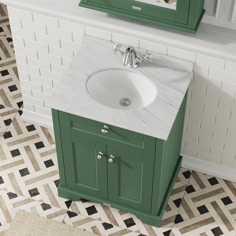 Hudson Reed Old London 620mm Hunter Green Floor Standing Vanity Unit With Grey Marble Top Basin & 1 Tap Hole