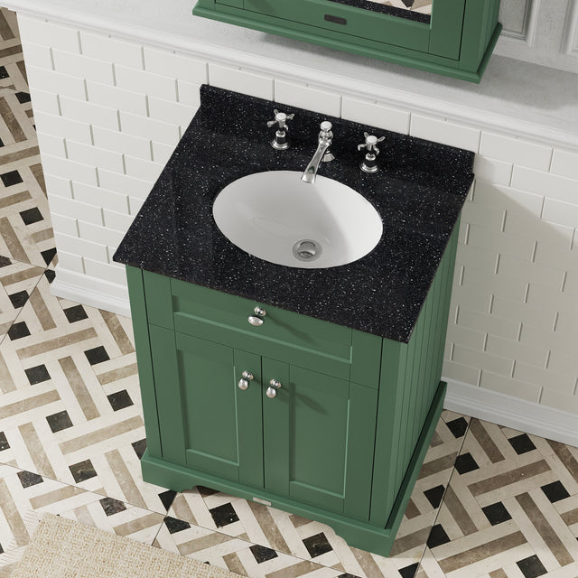Hudson Reed Old London 600mm Hunter Green Floor Standing 2 Door Vanity Unit with Black Marble Top Basin