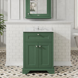 Hudson Reed Old London Hunter Green Floor Standing 2 Door Vanity Unit With 3 Tap Hole White Marble Top Basin
