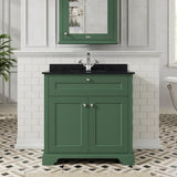 Hudson Reed Old London 800mm Hunter Green Floor Standing 2 Door Vanity Unit With Black Marble Top Basin