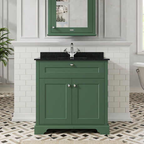 Hudson Reed Old London 800mm Hunter Green Floor Standing 2 Door Vanity Unit With Black Marble Top Basin