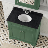 Hudson Reed Old London 800mm Hunter Green Floor Standing 2 Door Vanity Unit With Black Marble Top Basin