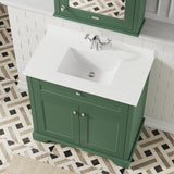 Hudson Reed Old London 800mm Hunter Green Floor Standing 2 Door Vanity Basin Unit with White Marble Top Basin
