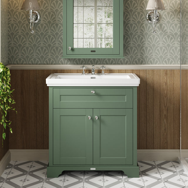Hudson Reed Old London 800mm Floor Standing 2 Door Vanity Unit with 3 Tap Hole Basin