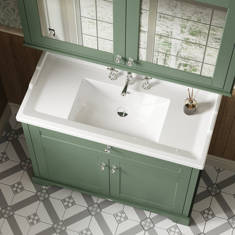 Hudson Reed Old London 1000mm Hunter Green Floor Standing 2 Door Vanity Unit With 3 Tap Hole Ceramic Basin