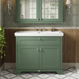 Hudson Reed Old London 1030mm Hunter Green 2-Door Floor Standing Basin Unit With 3 Taphole Fireclay Basin