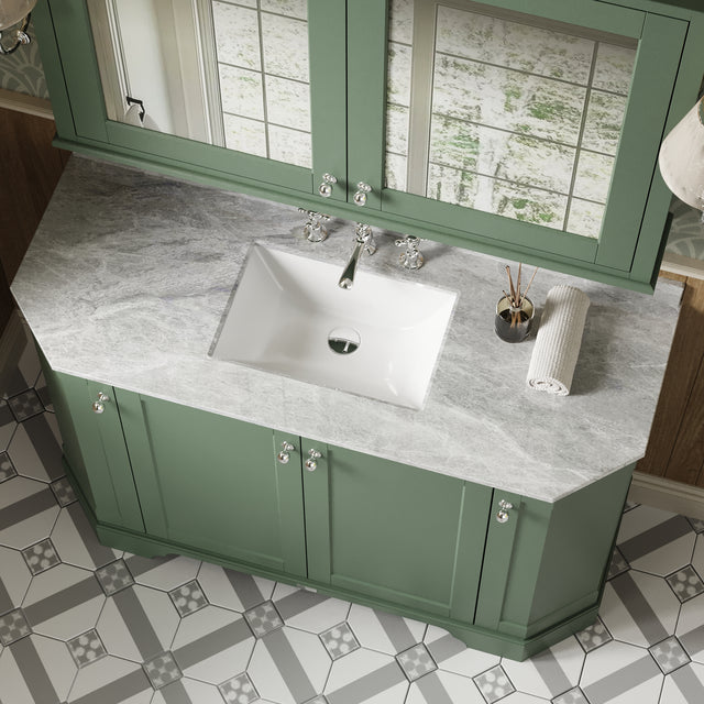 Hudson Reed Old London Traditional Hunter Green 1236mm Vanity Unit with 3 Tap Hole Grey Marble Top Basin