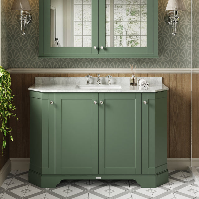 Floor Standing 4 Door Angled Vanity Unit with 3 Tap Hole White Marble Top 1200mm