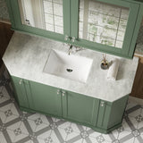 Hudson Reed Old London 1236mm Hunter Green Floor Standing 4 Door Vanity Unit With White Marble Top Basin