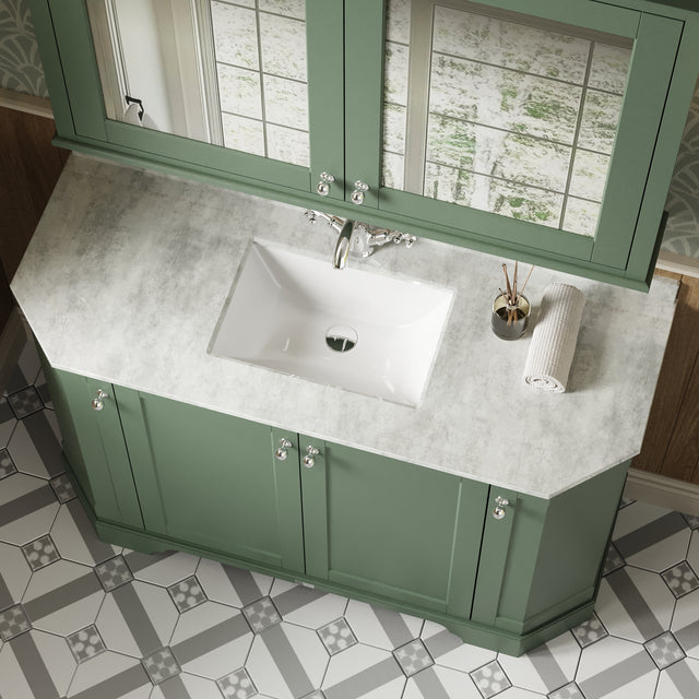 Hudson Reed Old London 1236mm Hunter Green Floor Standing 4 Door Vanity Unit With White Marble Top Basin