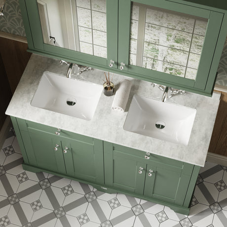 Hudson Reed Old London 1200mm Floor Standing Basin Unit With Square Double Basin, 2 Tap Hole & Marble Top