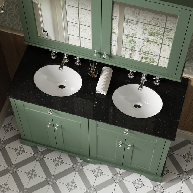 Hudson Reed Old London 1200mm Hunter Green Floor Standing Vanity Unit With Black Marble Top Double Basin
