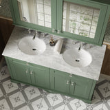 Hudson Reed Old London 1220mm Hunter Green Floor Standing 4 Door Vanity Unit with Grey Marble Top Double Basin