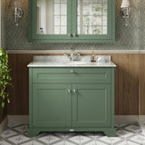 Hudson Reed Old London 1020mm Hunter Green Floor Standing 2 Door Vanity Unit With White Marble Top Basin