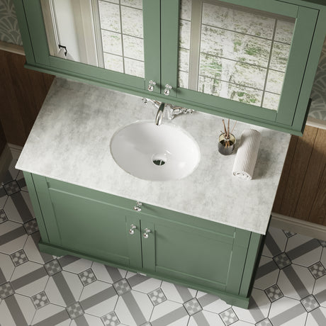 Hudson Reed Old London 1020mm Hunter Green Floor Standing 2 Door Vanity Unit With White Marble Top Basin