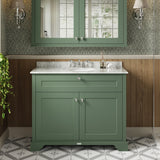 Hudson Reed Old London Hunter Green Floor Standing 2 Door Vanity Unit With 3 Tap Hole White Marble Top Basin