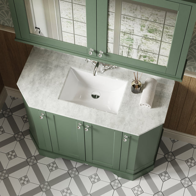 Hudson Reed Old London 1000mm Hunter Green Floor Standing 4 Door Vanity Unit With White Marble Top Basin