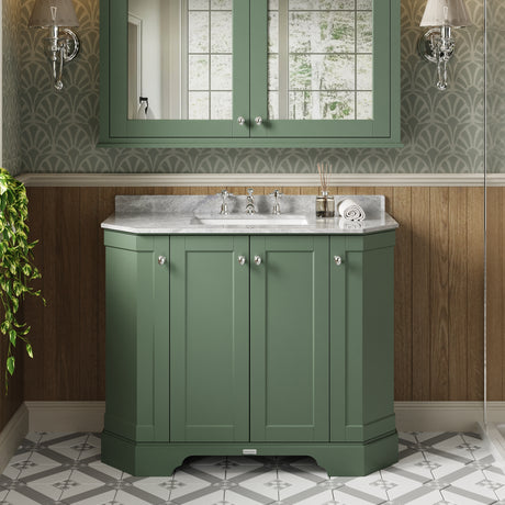 Hudson Reed Old London 1000mm Hunter Green Floor Standing Vanity Unit with 3 Tap Hole Grey Marble Top Basin
