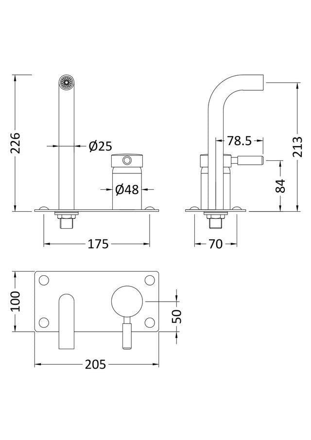 Tec Single Lever Wall Mounted Basin Bath Filler