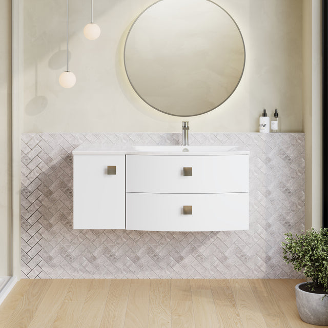Hudson Reed Sarenna 1000mm Moon White Wall Hung Right Hand 2 Drawer 1 Door Vanity Unit with Basin