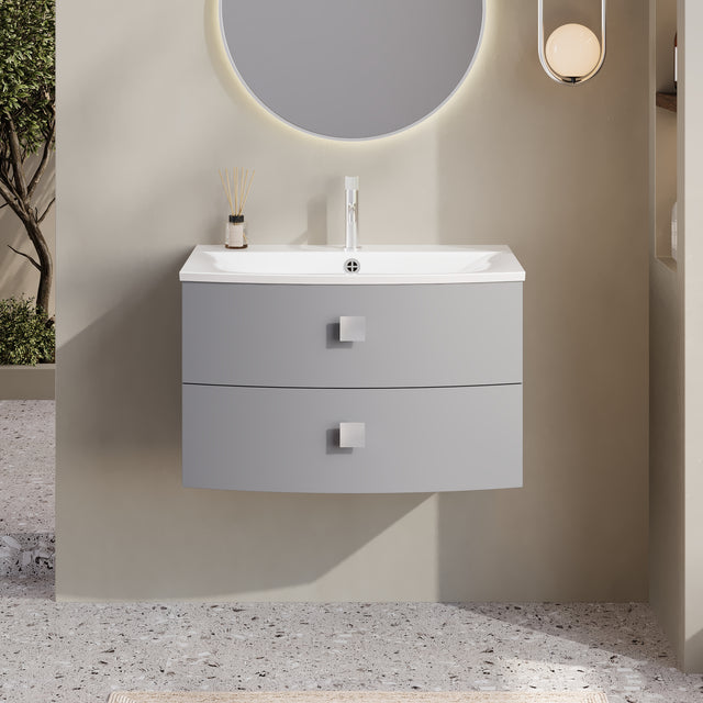 Hudson Reed Sarenna 700mm Dove Grey Wall Hung 2 Drawer Vanity Unit with Polymarble Basin