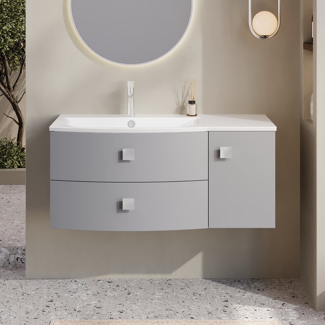 Hudson Reed Sarenna 1000mm Dove Grey Left Hand 2 Drawer 1 Door Wall Hung Vanity Unit with Basin