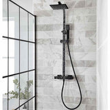 NERO SQUARE THERMOSTATIC EXPOSED BAR SHOWER WITH OVERHEAD DRENCHER AND SLIDING HANDSET
