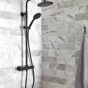 NERO ROUND THERMOSTATIC EXPOSED BAR SHOWER WITH OVERHEAD DRENCHER AND SLIDING HANDSET