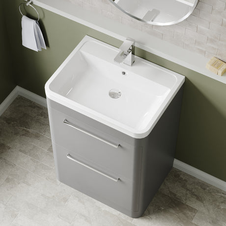 Hudson Reed Solar 600mm Floor Standing 2 Drawer Vanity Unit With Polymarble Basin