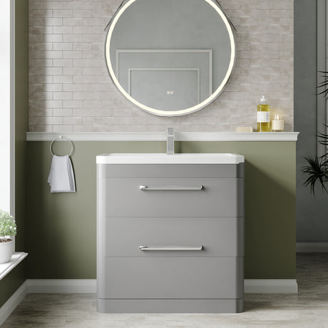 Hudson Reed Solar 800mm Cool Grey 2 Drawer Floor Standing Vanity Unit With Ceramic Basin